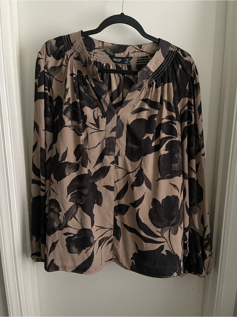 Simply Vera Vera Wang Women's Floral Print Long Sleeve Blouse Top